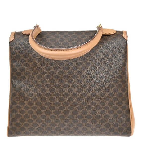 CELINE Logo Macadam Pattern Hand Bag PVC Leather Brown Gold Italy 04EF233 - Picture 3 of 14